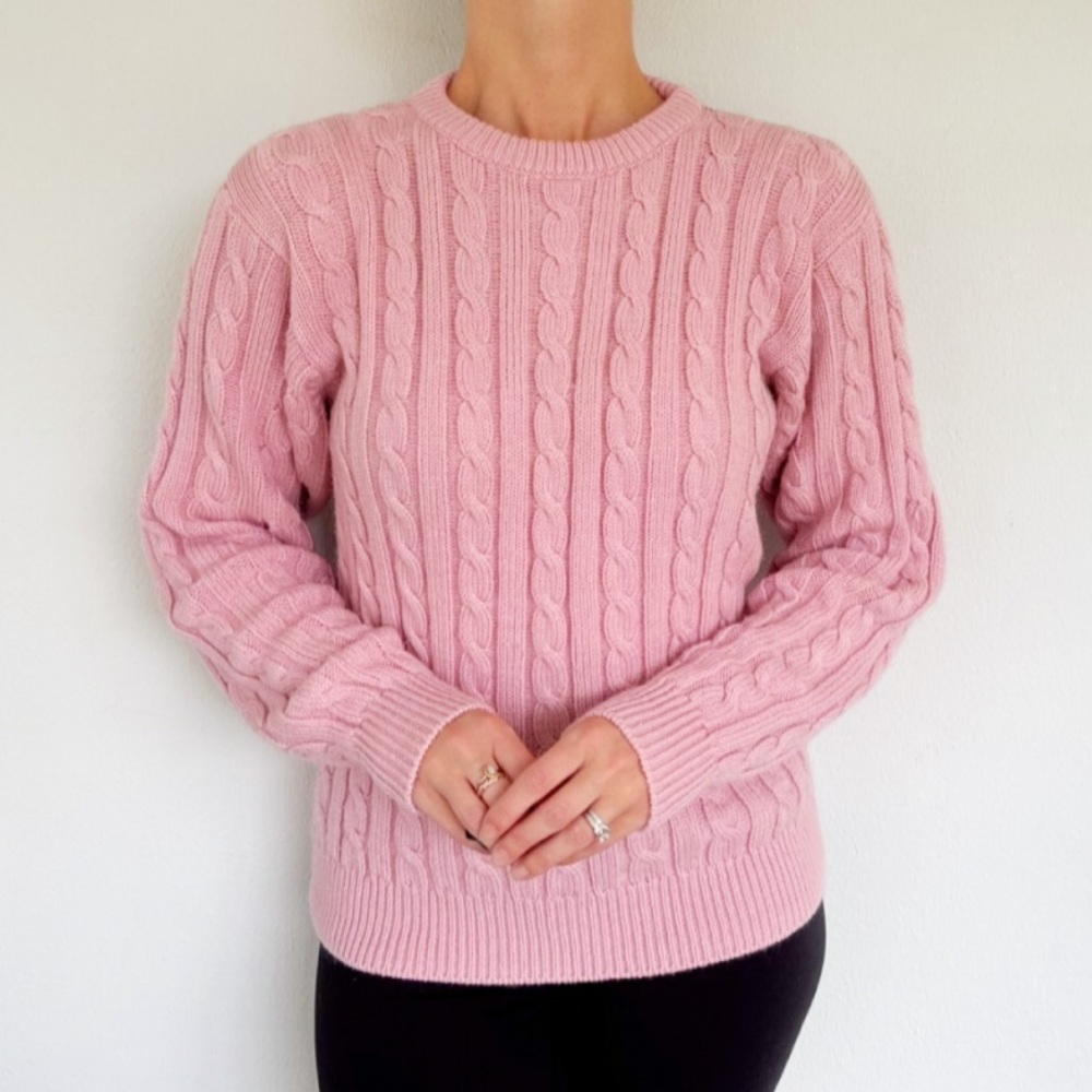 Vintage Carriage Court blush pink cable knit crewneck long sleeve sweater small